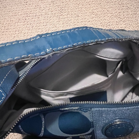 COACH F20428 Signature Handbag Teal Green Silver Jacquard Women Vintage - Picture 9 of 12